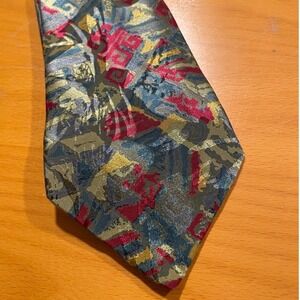 Austin Grey Necktie 100% Silk Made in Italy Abstract Geometric Print Vintage 90s